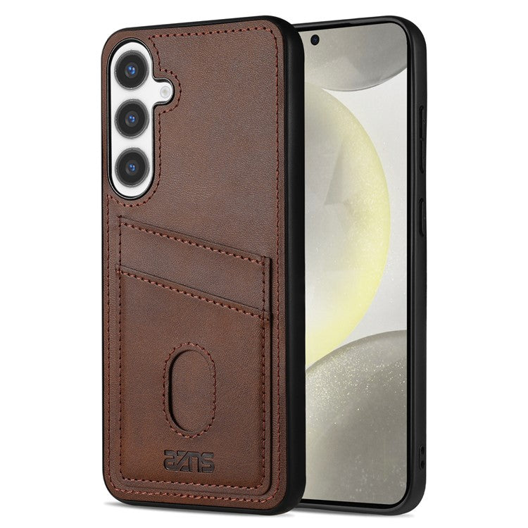 AZNS K1 Series For Samsung Galaxy S25 Case Calf Texture Anti-Drop PU+TPU Phone Cover - Coffee