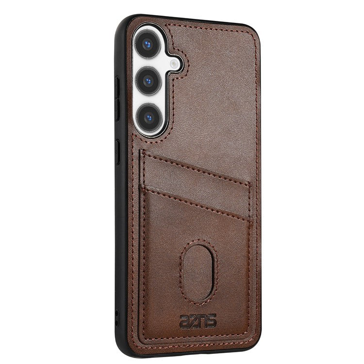 AZNS K1 Series For Samsung Galaxy S25 Case Calf Texture Anti-Drop PU+TPU Phone Cover - Coffee