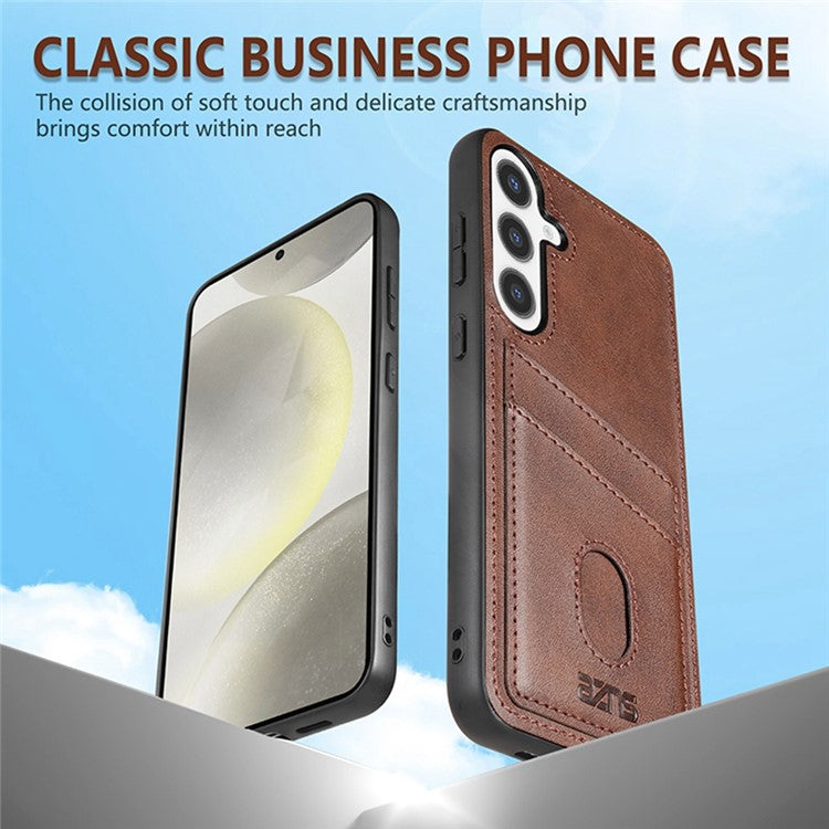 AZNS K1 Series For Samsung Galaxy S25 Case Calf Texture Anti-Drop PU+TPU Phone Cover - Coffee