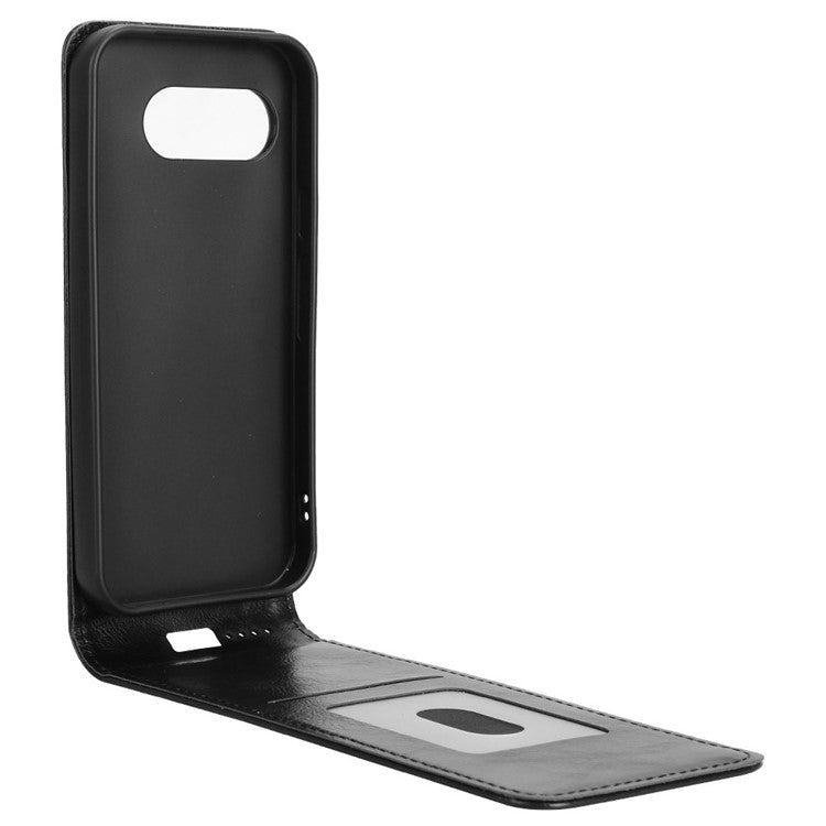 For Google Pixel 9a Case with Card Slot Magnetic Vertical Flip Leather Phone Cover - Black