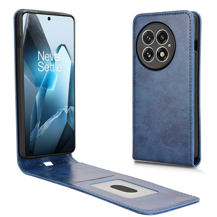 For OnePlus 13 Case with Card Slot Magnetic Vertical Flip Leather Phone Cover - Dark Blue