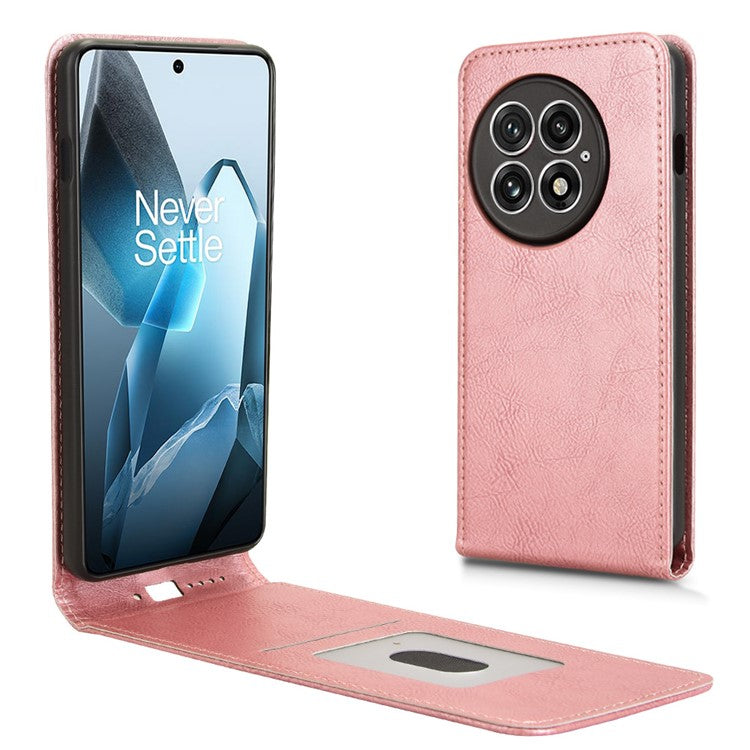 For OnePlus 13 Case with Card Slot Magnetic Vertical Flip Leather Phone Cover - Rose Gold