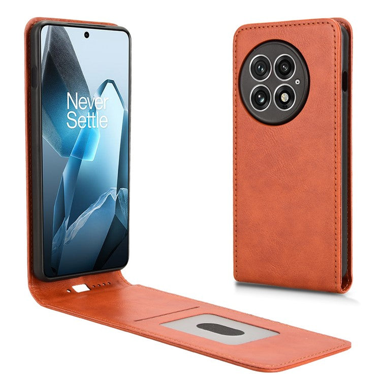 For OnePlus 13 Case with Card Slot Magnetic Vertical Flip Leather Phone Cover - Orange