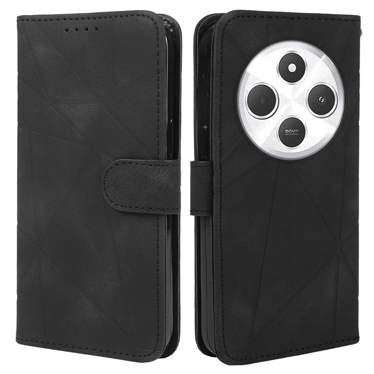 Stand Phone Case for Xiaomi Poco C75 4G / Redmi 14R 5G / 14C 4G Line Pattern Leather Cover - Black