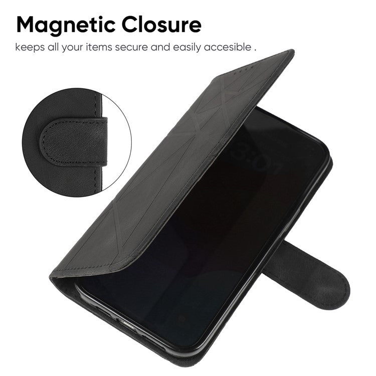 Stand Phone Case for Xiaomi Poco C75 4G / Redmi 14R 5G / 14C 4G Line Pattern Leather Cover - Black