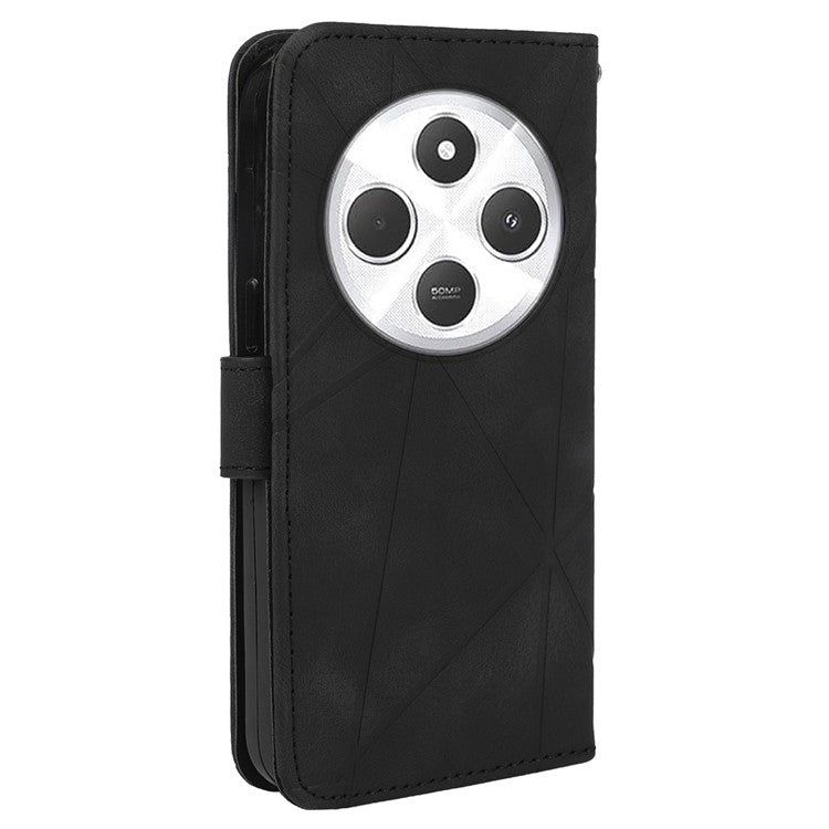 Stand Phone Case for Xiaomi Poco C75 4G / Redmi 14R 5G / 14C 4G Line Pattern Leather Cover - Black