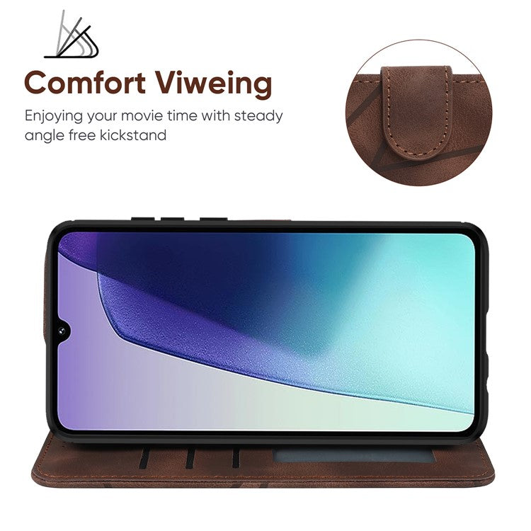 Stand Phone Case for Xiaomi Poco C75 4G / Redmi 14R 5G / 14C 4G Line Pattern Leather Cover - Brown