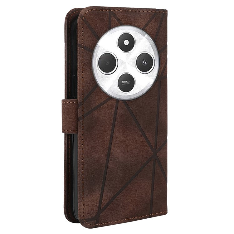 Stand Phone Case for Xiaomi Poco C75 4G / Redmi 14R 5G / 14C 4G Line Pattern Leather Cover - Brown