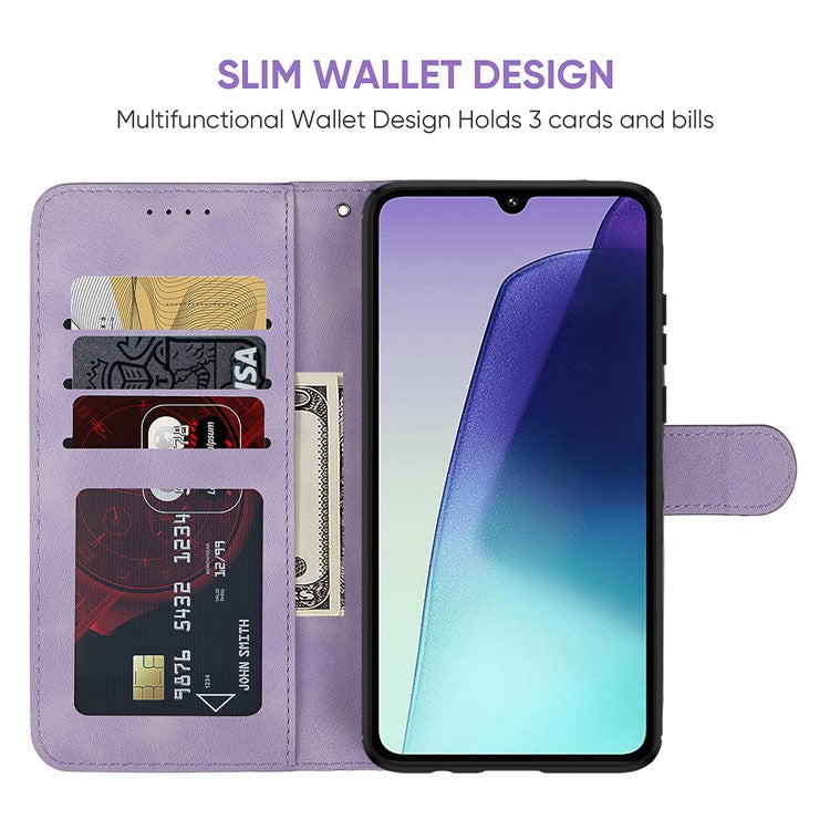 Stand Phone Case for Xiaomi Poco C75 4G / Redmi 14R 5G / 14C 4G Line Pattern Leather Cover - Purple