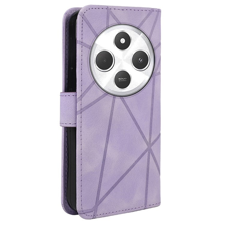 Stand Phone Case for Xiaomi Poco C75 4G / Redmi 14R 5G / 14C 4G Line Pattern Leather Cover - Purple