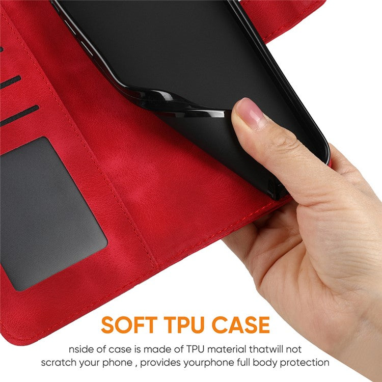 Stand Phone Case for Xiaomi Poco C75 4G / Redmi 14R 5G / 14C 4G Line Pattern Leather Cover - Red