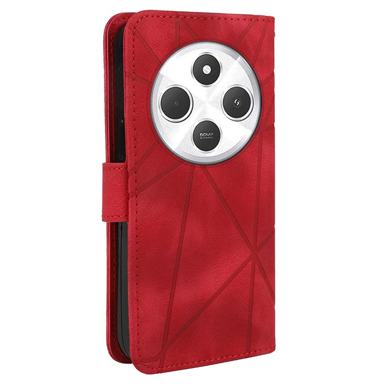 Stand Phone Case for Xiaomi Poco C75 4G / Redmi 14R 5G / 14C 4G Line Pattern Leather Cover - Red