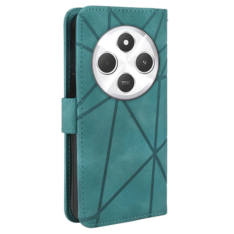 Stand Phone Case for Xiaomi Poco C75 4G / Redmi 14R 5G / 14C 4G Line Pattern Leather Cover - Green