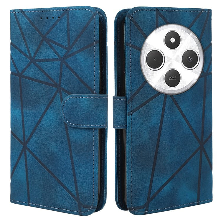 Stand Phone Case for Xiaomi Poco C75 4G / Redmi 14R 5G / 14C 4G Line Pattern Leather Cover - Blue