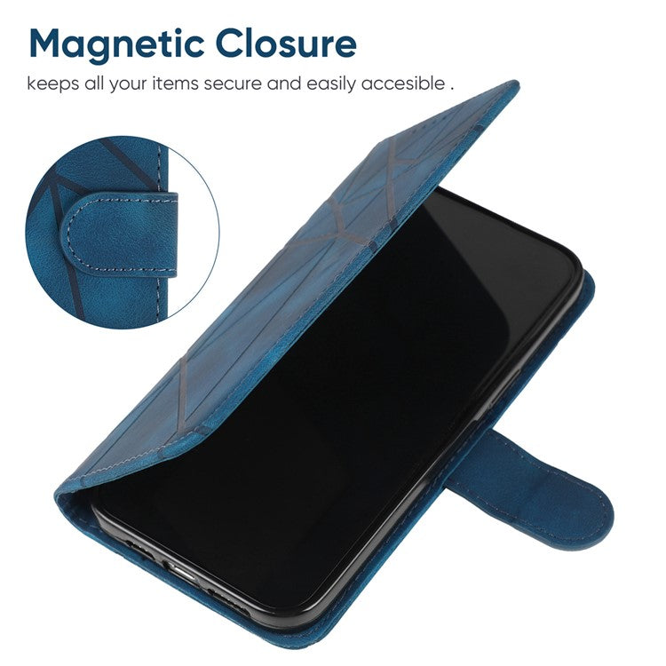 Stand Phone Case for Xiaomi Poco C75 4G / Redmi 14R 5G / 14C 4G Line Pattern Leather Cover - Blue