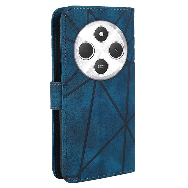 Stand Phone Case for Xiaomi Poco C75 4G / Redmi 14R 5G / 14C 4G Line Pattern Leather Cover - Blue