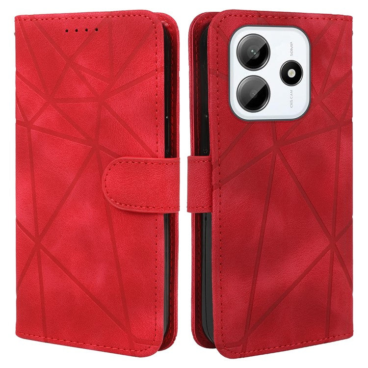 For Xiaomi Redmi Note 14 5G Stand Case Line Pattern Leather Phone Cover - Red