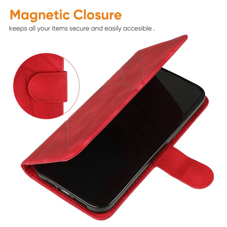 For Xiaomi Redmi Note 14 5G Stand Case Line Pattern Leather Phone Cover - Red