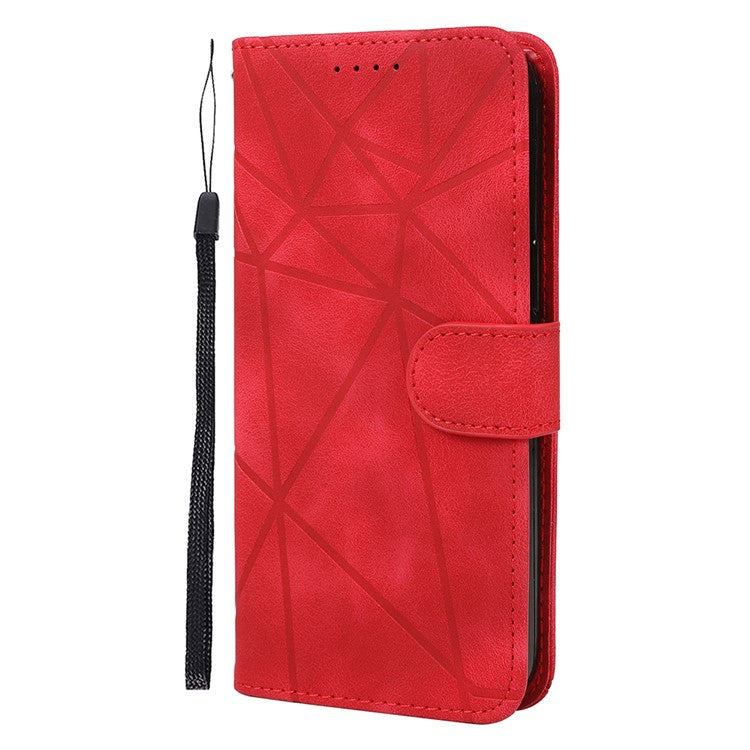 For Xiaomi Redmi Note 14 5G Stand Case Line Pattern Leather Phone Cover - Red