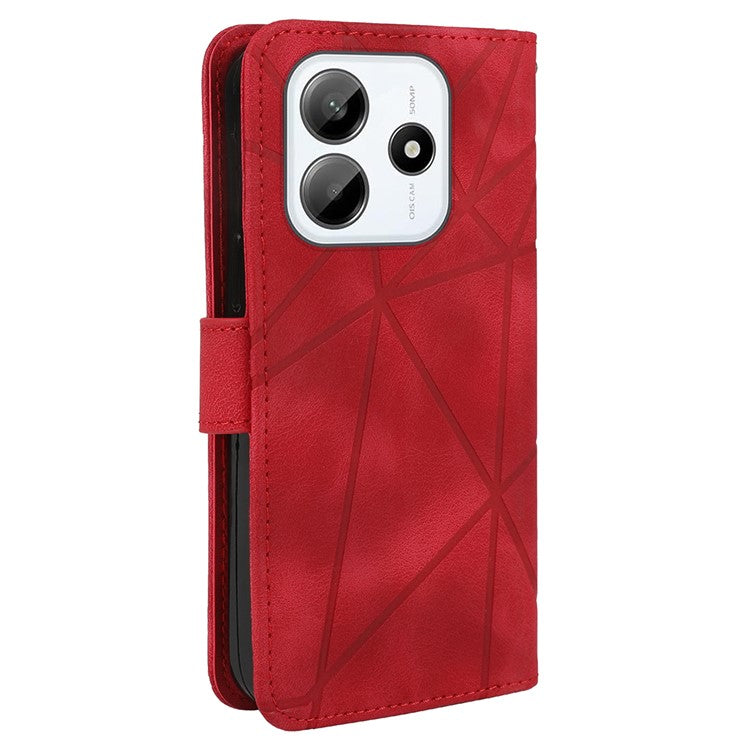 For Xiaomi Redmi Note 14 5G Stand Case Line Pattern Leather Phone Cover - Red