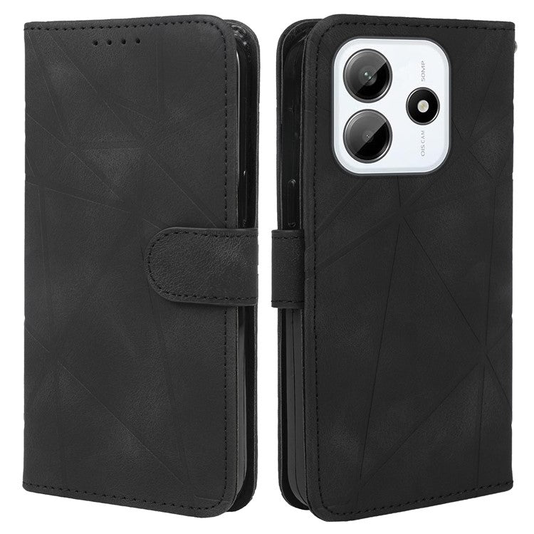 For Xiaomi Redmi Note 14 5G Stand Case Line Pattern Leather Phone Cover - Black