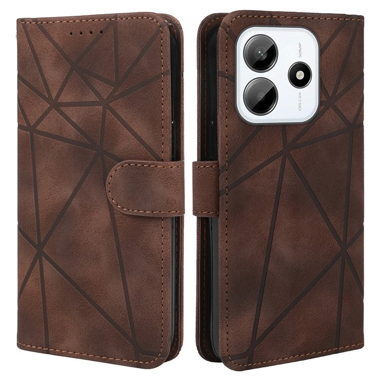 For Xiaomi Redmi Note 14 5G Stand Case Line Pattern Leather Phone Cover - Brown