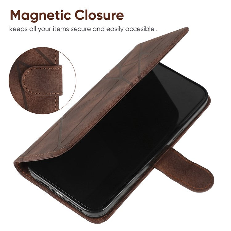 For Xiaomi Redmi Note 14 5G Stand Case Line Pattern Leather Phone Cover - Brown