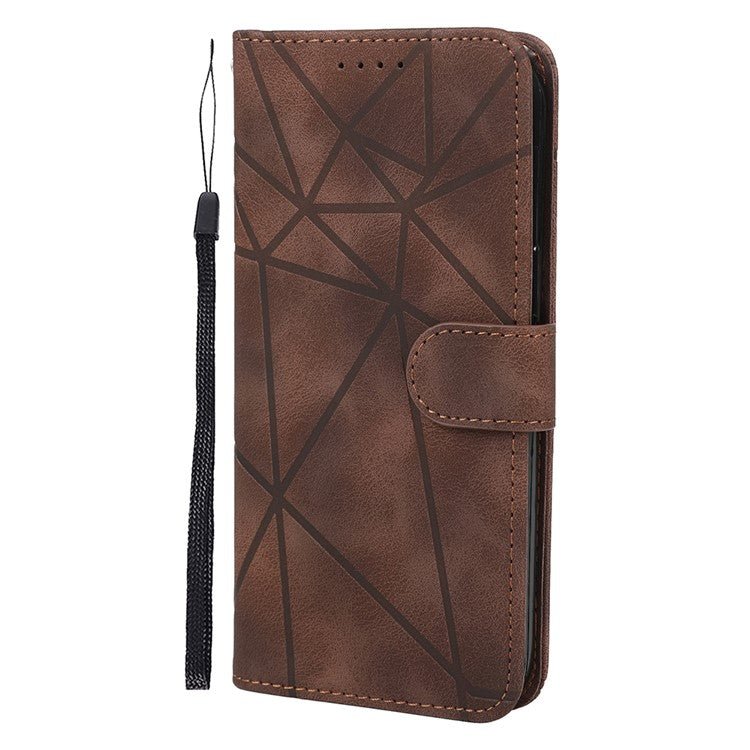 For Xiaomi Redmi Note 14 5G Stand Case Line Pattern Leather Phone Cover - Brown