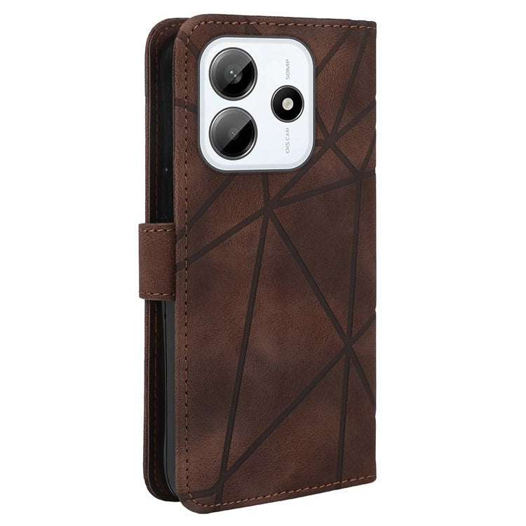 For Xiaomi Redmi Note 14 5G Stand Case Line Pattern Leather Phone Cover - Brown