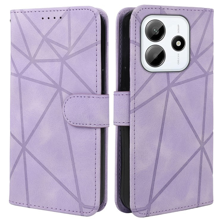 For Xiaomi Redmi Note 14 5G Stand Case Line Pattern Leather Phone Cover - Purple