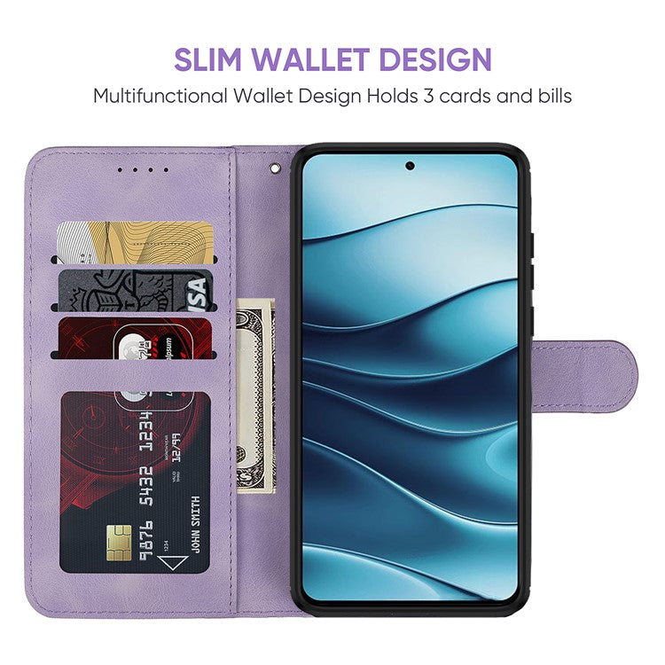 For Xiaomi Redmi Note 14 5G Stand Case Line Pattern Leather Phone Cover - Purple