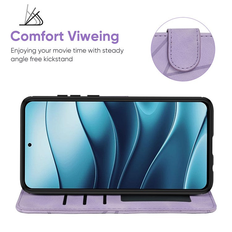 For Xiaomi Redmi Note 14 5G Stand Case Line Pattern Leather Phone Cover - Purple