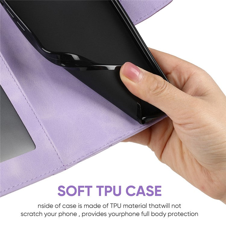 For Xiaomi Redmi Note 14 5G Stand Case Line Pattern Leather Phone Cover - Purple