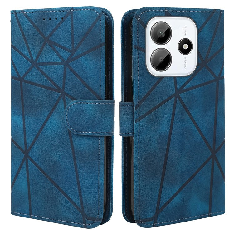 For Xiaomi Redmi Note 14 5G Stand Case Line Pattern Leather Phone Cover - Blue