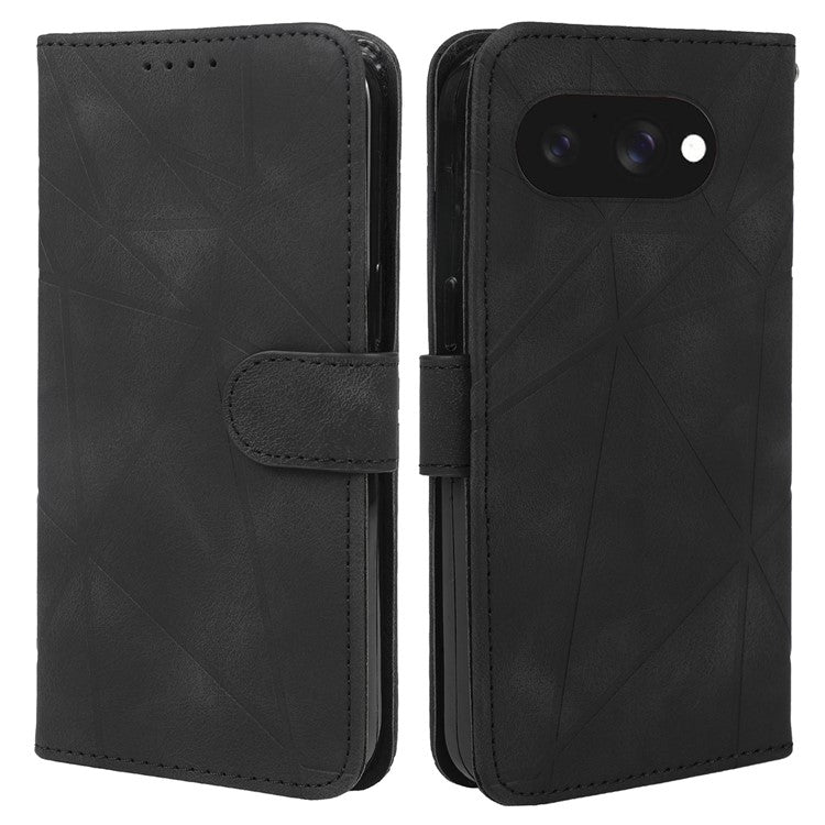 For Google Pixel 9a Stand Case Line Pattern Leather Phone Cover - Black