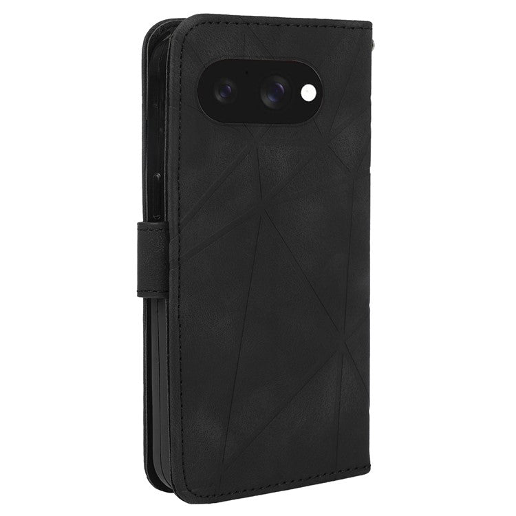 For Google Pixel 9a Stand Case Line Pattern Leather Phone Cover - Black