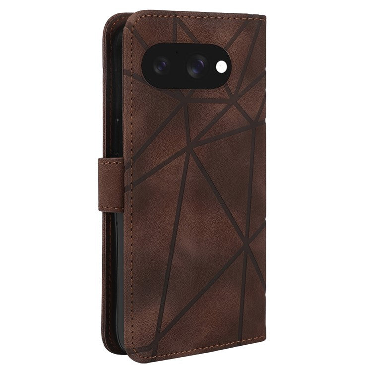 For Google Pixel 9a Stand Case Line Pattern Leather Phone Cover - Brown