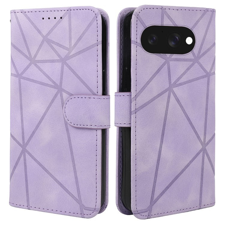 For Google Pixel 9a Stand Case Line Pattern Leather Phone Cover - Purple