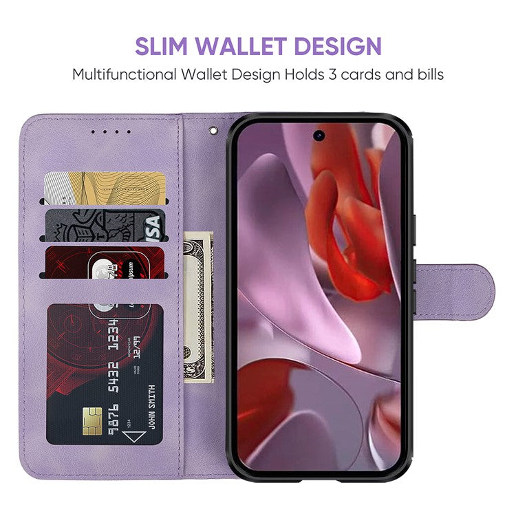 For Google Pixel 9a Stand Case Line Pattern Leather Phone Cover - Purple