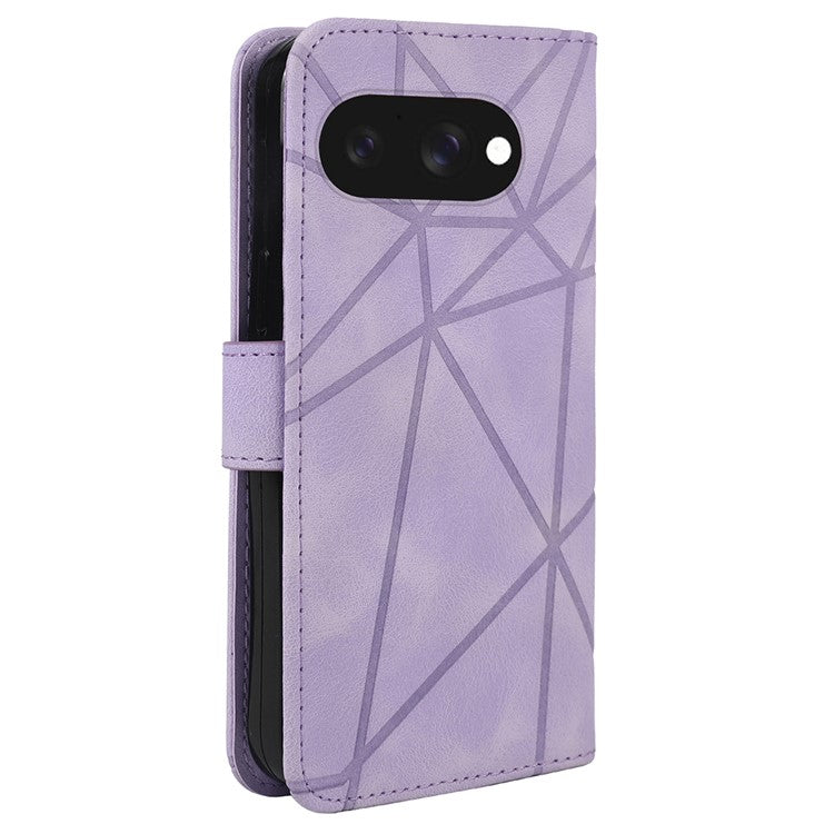 For Google Pixel 9a Stand Case Line Pattern Leather Phone Cover - Purple