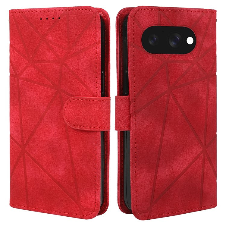 For Google Pixel 9a Stand Case Line Pattern Leather Phone Cover - Red