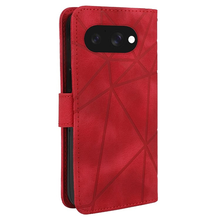 For Google Pixel 9a Stand Case Line Pattern Leather Phone Cover - Red