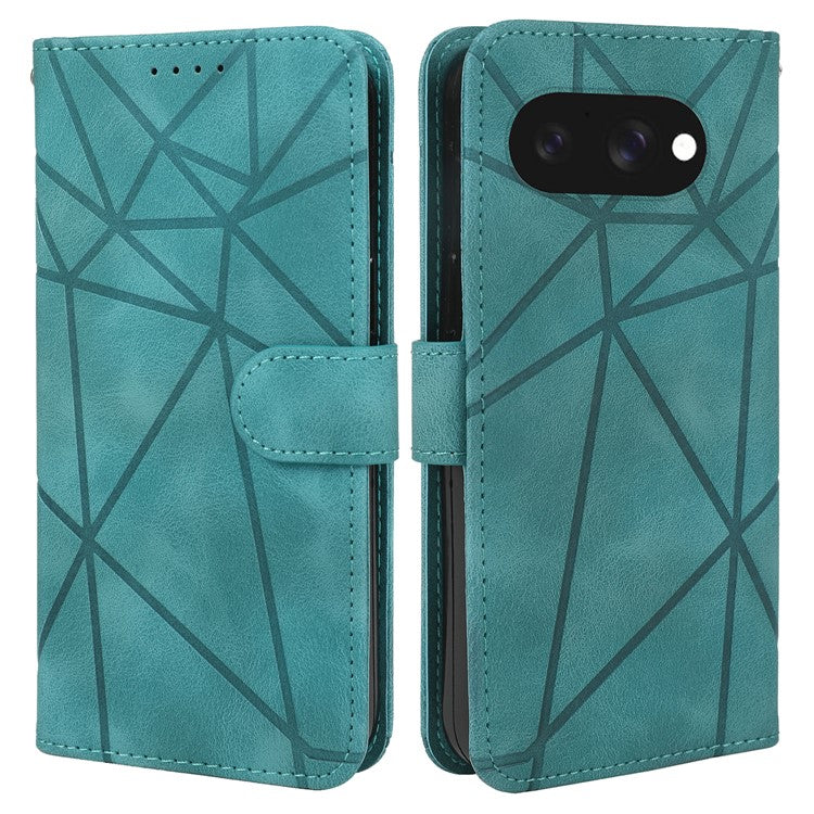 For Google Pixel 9a Stand Case Line Pattern Leather Phone Cover - Green