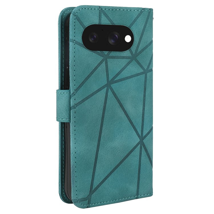 For Google Pixel 9a Stand Case Line Pattern Leather Phone Cover - Green