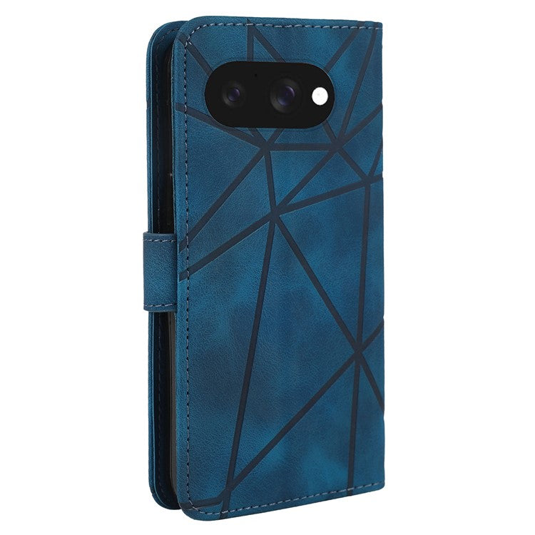 For Google Pixel 9a Stand Case Line Pattern Leather Phone Cover - Blue