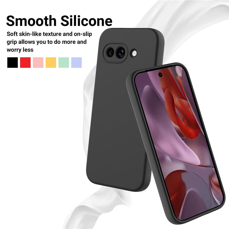 For Google Pixel 9a Case Liquid Silicone Phone Back Cover with Hand Strap - Black