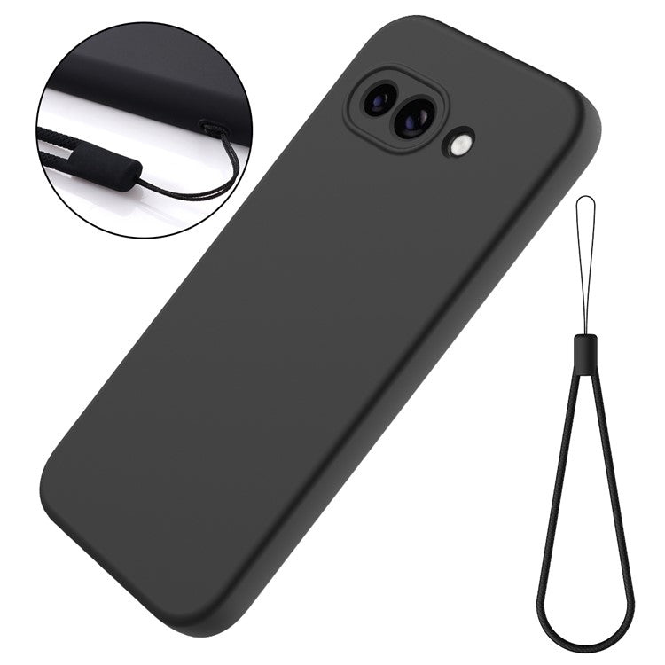 For Google Pixel 9a Case Liquid Silicone Phone Back Cover with Hand Strap - Black