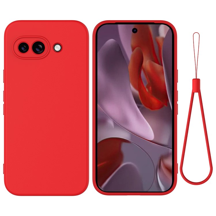 For Google Pixel 9a Case Liquid Silicone Phone Back Cover with Hand Strap - Red