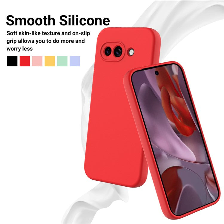 For Google Pixel 9a Case Liquid Silicone Phone Back Cover with Hand Strap - Red