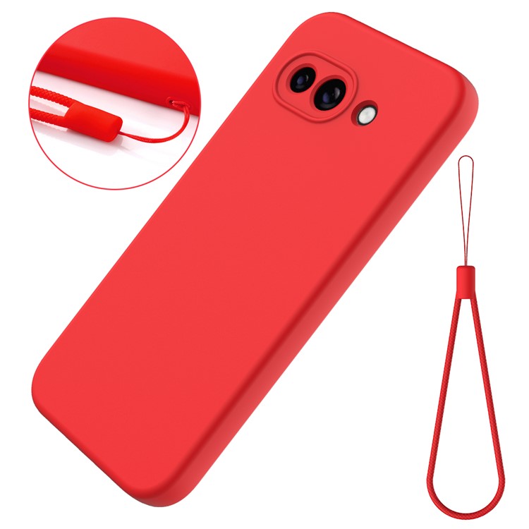 For Google Pixel 9a Case Liquid Silicone Phone Back Cover with Hand Strap - Red